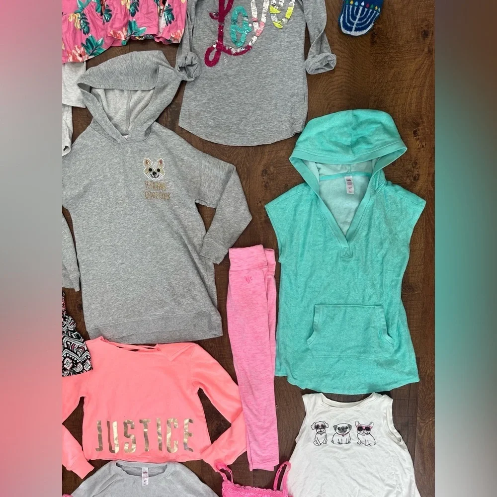 Justice girls clothing bundle 14 pieces Sz 6/7 shirts skirt leggings